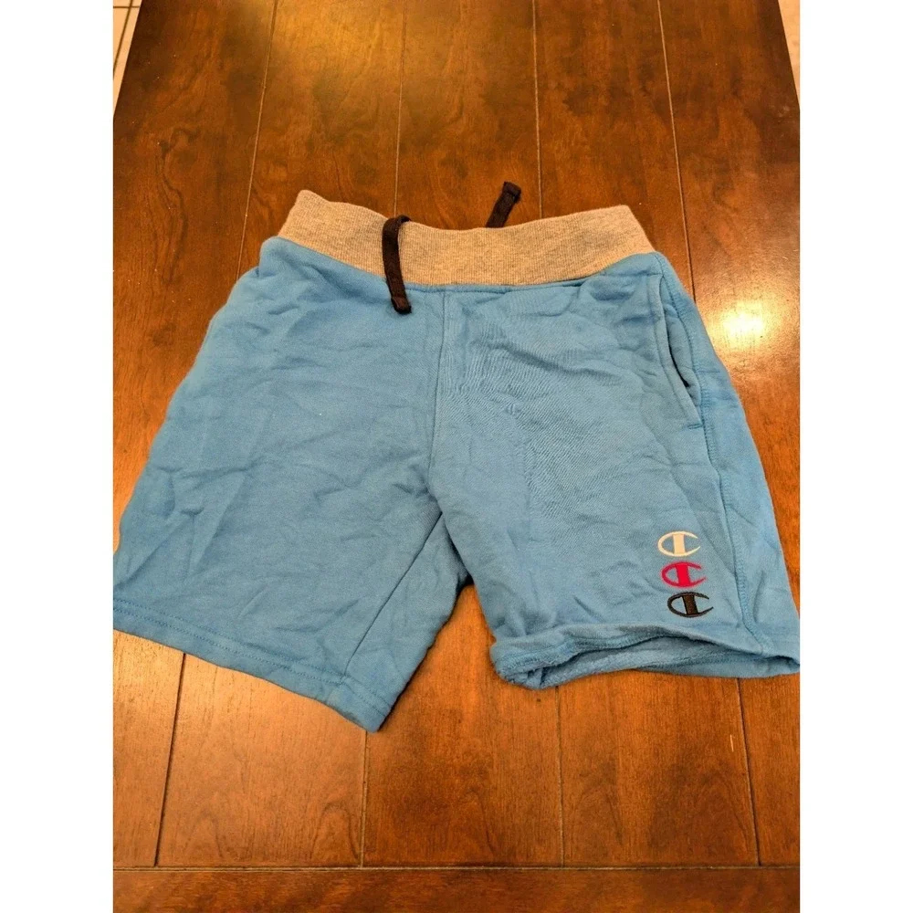 CHAMPION Triple Stacked C Boys Blue Sweat Shorts S